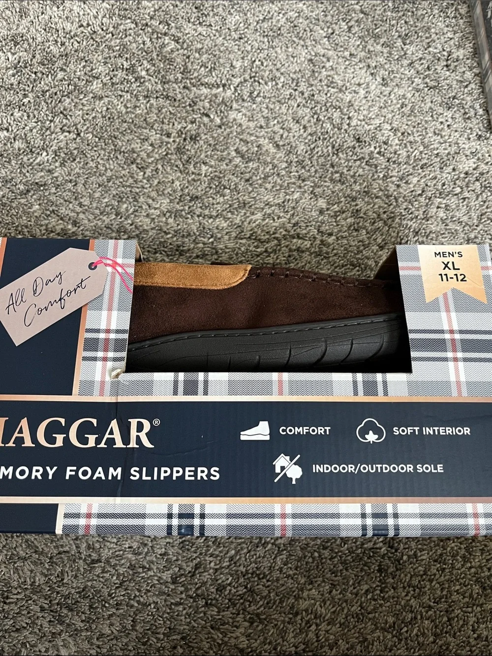 Haggar Men’s Brown Slip-On Loafers. New in box. XL 11-12.